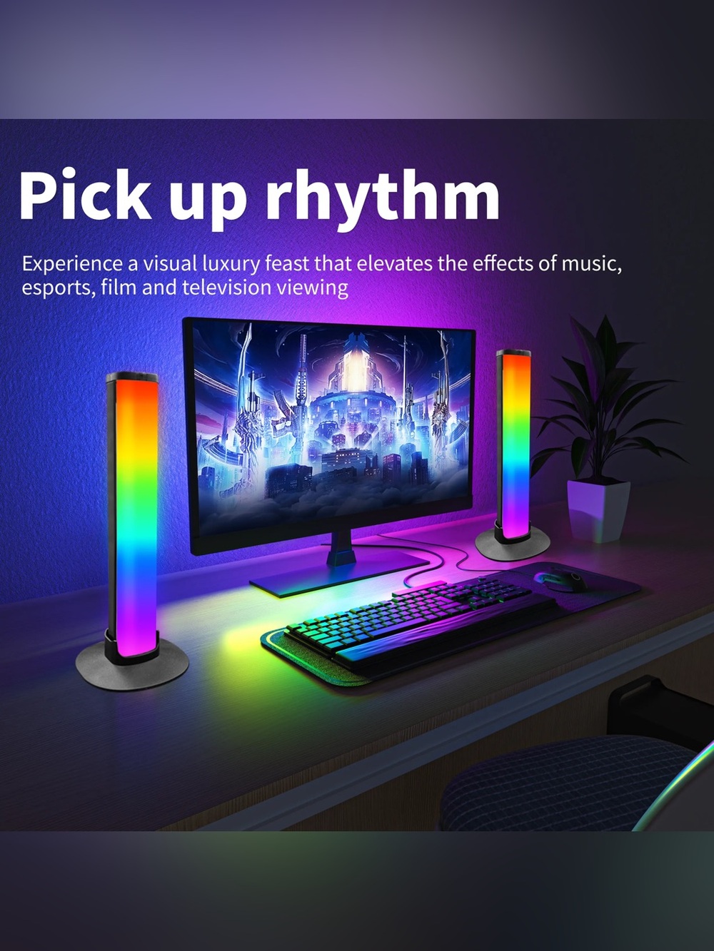 2pcs Adjustable Color Changing RGB LED Light Bars, Multifunctional Ambient Light
